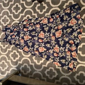 Navy silk dress with flowers. Size L.